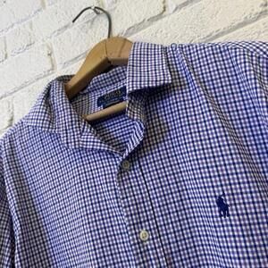 Ralph Lauren Shirt Mens Large Purple Plaid Performance Button Pony‎ Stretch